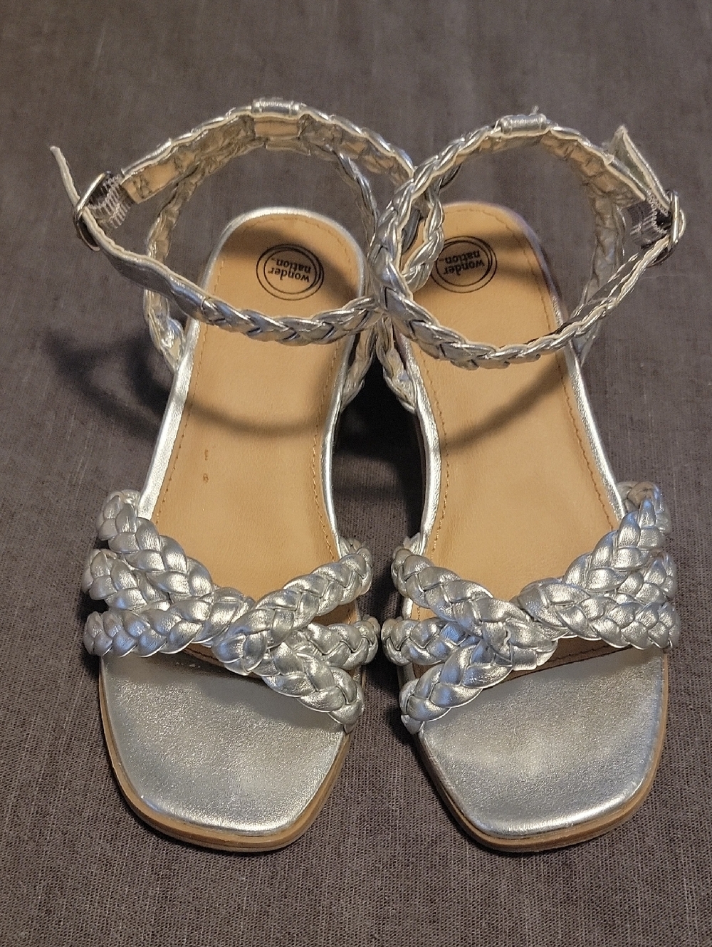 wonder nation Silver Braided Ankle-Strap Sandals Sz.13 Girls